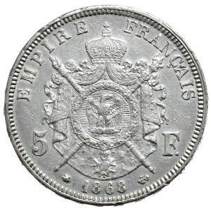 Francja, 5 franków, 1868r., A, Paryż