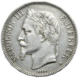 France, 5 francs, 1868, BB, Strasbourg