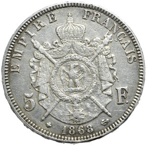 France, 5 francs, 1868, BB, Strasbourg