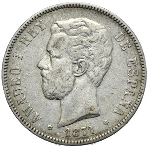 Spain, 5 Pesetas, 1871.