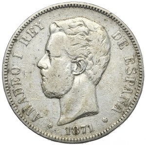 Spain, 5 Pesetas, 1871.