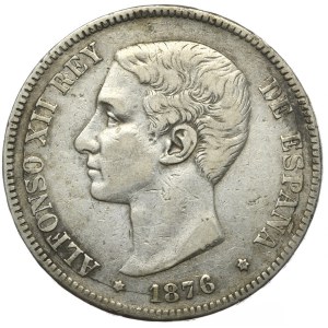 Spain, 5 Pesetas, 1876.
