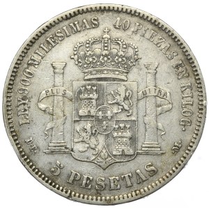 Spain, 5 Pesetas, 1876.