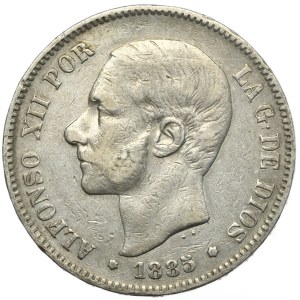 Hiszpania, 5 Peset, 1885r.