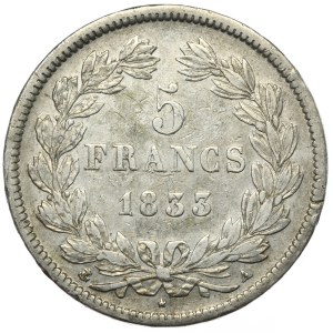Francja, 5 Franków, 1833, A, Paryż