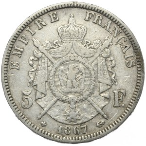 Francja, 5 Franków, 1867r., BB