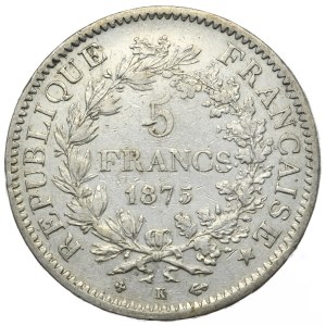 Francja, 5 Franków, 1875r., K, Bordeaux, Herkules