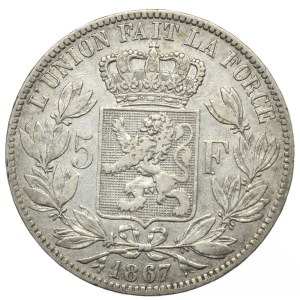 Belgia, 5 franków, 1867r.