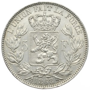 Belgium, 5 francs, 1868.