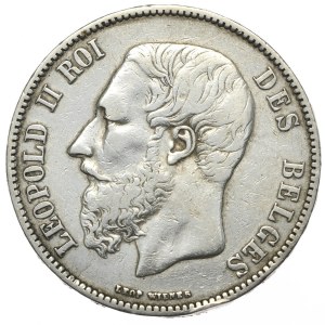 Belgium, 5 francs, 1868.