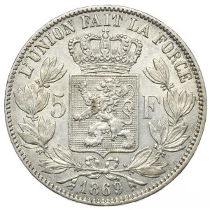 Belgia, 5 franków, 1869r.