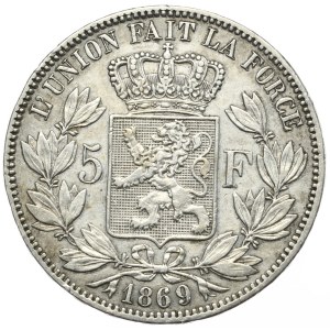 Belgia, 5 franków, 1869r.