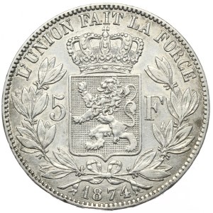 Belgia, 5 Franków, 1874r.