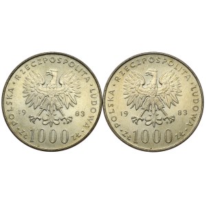 PRL, 1000 zł 1983, Jan Paweł II - zestaw 2 szt.