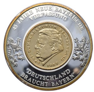 West Germany, Bavaria, Franz Joseph Strauss medal with a 2 DM coin in the center.