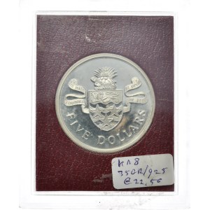 Kajmany, 5 Dolarów, 1977r. w oryginalnym pudełku z certyfikatem