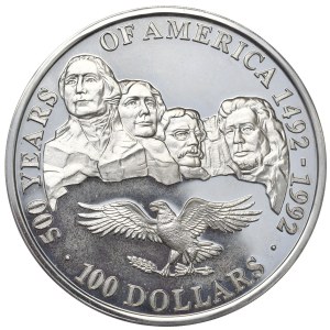 Wyspy Cooka, 100 Dolarów, 1991r., 5oz., Rushmore, Rzadkość