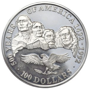 Cook Islands, $100, 1991, 5oz., Rushmore, Rarity
