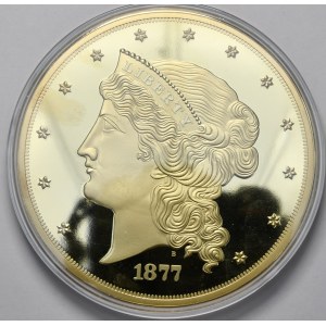 Germany, Copy of US $15 of 1877, silver-plated copper, certificate. Diameter 100 mm