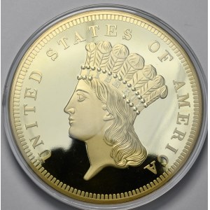 Niemcy, Kopia 3 dolarów USA z 1855, miedź srebrzona, certyfikat. Średnica 100 mm