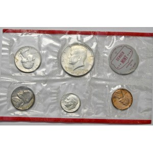USA, Zestaw rocznikowy 1964 - od 1 centa do 1/2 dolara. Oryginalny blister