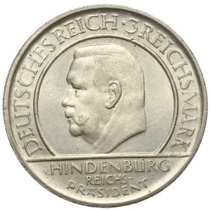 Niemcy, Republika Weimarska, 3 marki 1929 D, Monachium, Przysięga Hindenburga