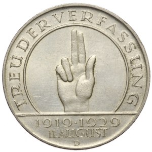 Niemcy, Republika Weimarska, 3 marki 1929 D, Monachium, Przysięga Hindenburga