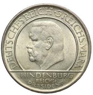 Germany, Weimar Republic, 3 Marks 1929 F, Stuttgart, Hindenburg Oath of Office
