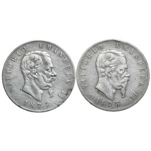 Włochy, 2x5 lirów, 1870-6r., Mediolan i Rzym