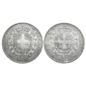 Włochy, 2x5 lirów, 1870-6r., Mediolan i Rzym
