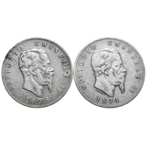 Włochy, 2x5 lirów, 1874-5r., M
