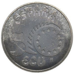 Hiszpania, 5 Ecu, 1989r. 1oz., Karol V