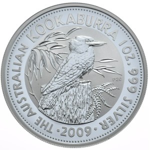 Australia, Kookaburra, 2009r., 1 oz., jubileuszowa, limitowana edycja na 20-lecie serii, wizerunek 1990r.