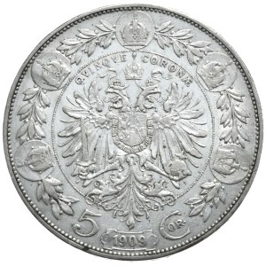 Austro-Węgry, 5 koron, 1909r., duża głowa