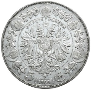 Austria-Hungary, 5 crowns, 1909, large head