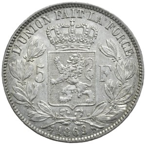 Belgia, 5 franków, 1869r.