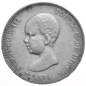 Spain, 5 Pesetas, 1888.