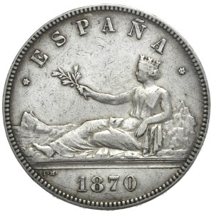 Spain, 5 Pesetas, 1870.