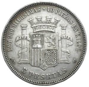 Spain, 5 Pesetas, 1870.
