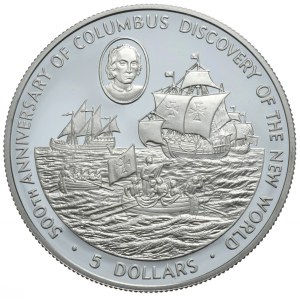 Kajmany, 5 Dolarów, 1988r., 500 lat