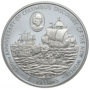Kajmany, 5 Dolarów, 1988r., 500 lat