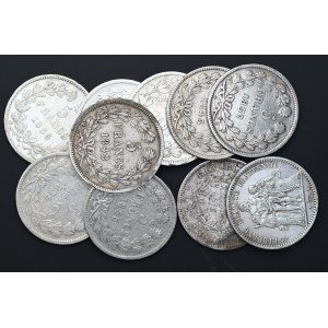 Francja, 5 franków, Ludwik Filip, Herkules, różne roczniki, zestaw 10 szt.