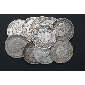 Francja, 5 franków, Ludwik Filip, Herkules, różne roczniki, zestaw 10 szt.