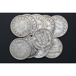 Francja, 5 franków, Ludwik Filip, Herkules, różne roczniki, zestaw 10 szt.
