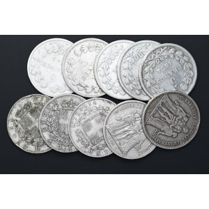 Francja, Włochy, 5 franków/5 lirów, Ludwik Filip, Herkules, Wiktor Emmanuel, różne roczniki, zestaw 10 szt.