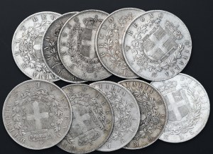 Italy, 5 lira, Victor Emmanuel, various vintages, set of 10.