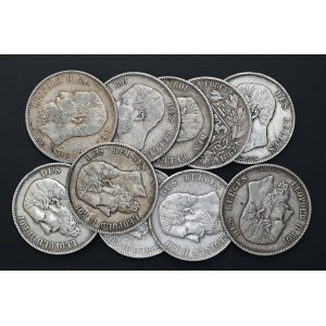 Belgium, 5 francs, Leopold II, various vintages, set of 10.