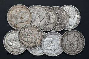 Belgium, 5 francs, Leopold II, various vintages, set of 10.