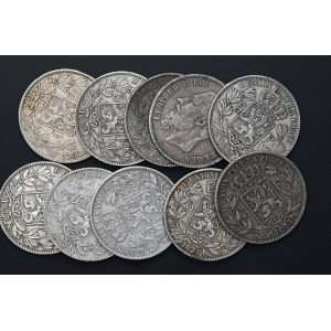 Belgium, 5 francs, Leopold II, various vintages, set of 10.