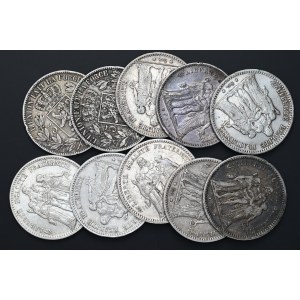 Belgia, Francja, 5 franków, Leopold II, Herkules, różne roczniki, zestaw 10 szt.